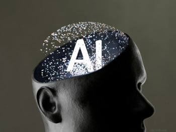 Artificial intelligence concept within a human head